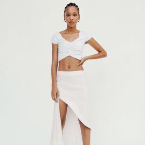 Zara RUCHED FRONT CROP TOP TRF Ivory Cream White